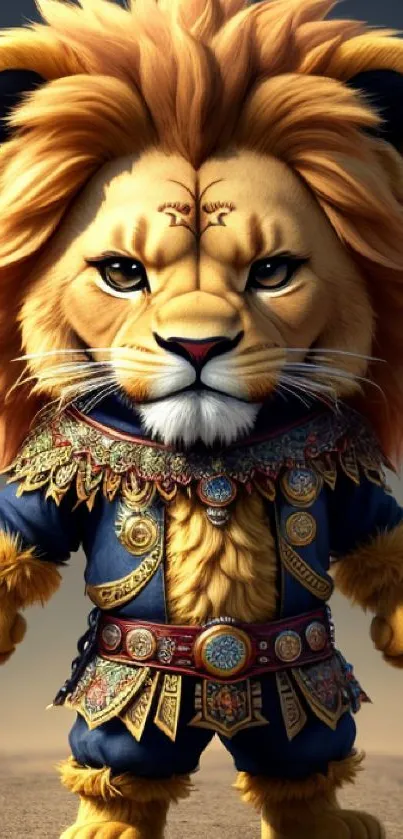 Regal lion warrior in ornate costume mobile wallpaper.