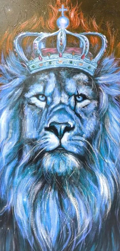 Majestic lion with crown and blue mane artwork