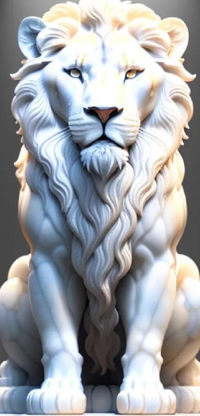 Majestic marble lion statue on a dark background.