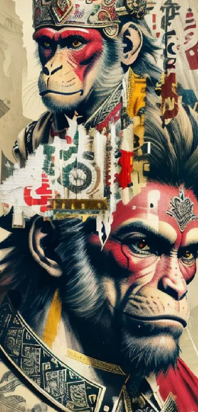 Regal monkey art wallpaper with vibrant colors and intricate patterns.