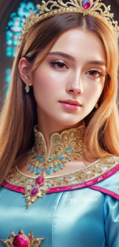 Elegant princess in jeweled attire, fantasy art mobile wallpaper.