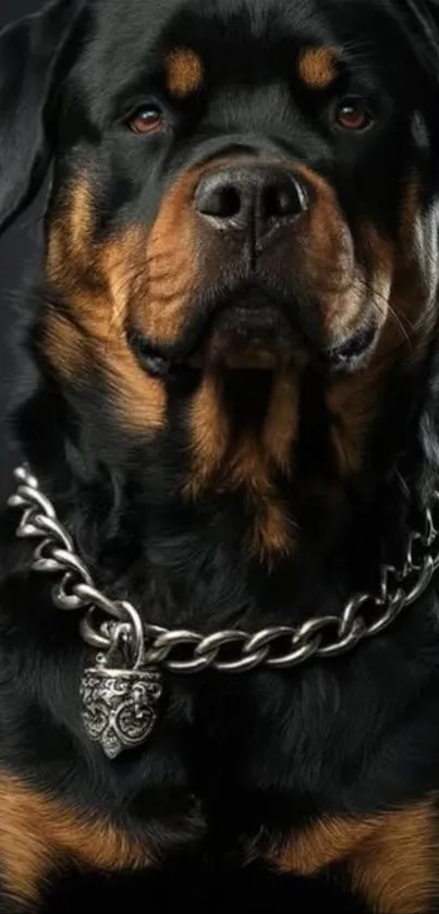 Majestic Rottweiler wearing a chain collar.