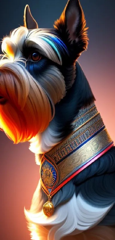 Regal Schnauzer with vibrant colors in artistic mobile wallpaper.