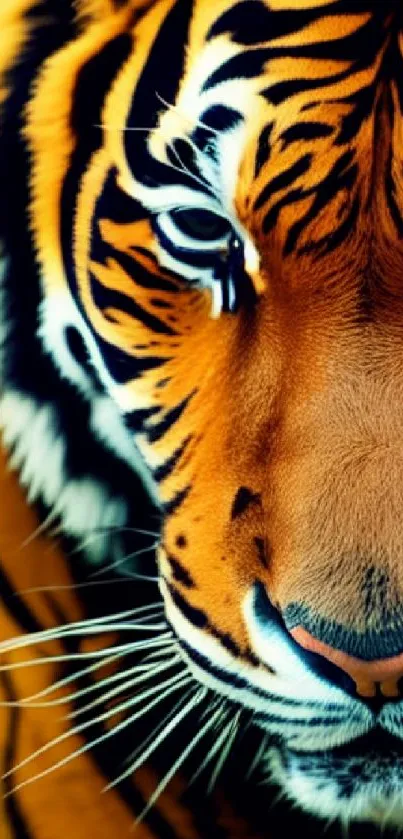 Close-up of a regal tiger with striking stripes in vibrant colors.