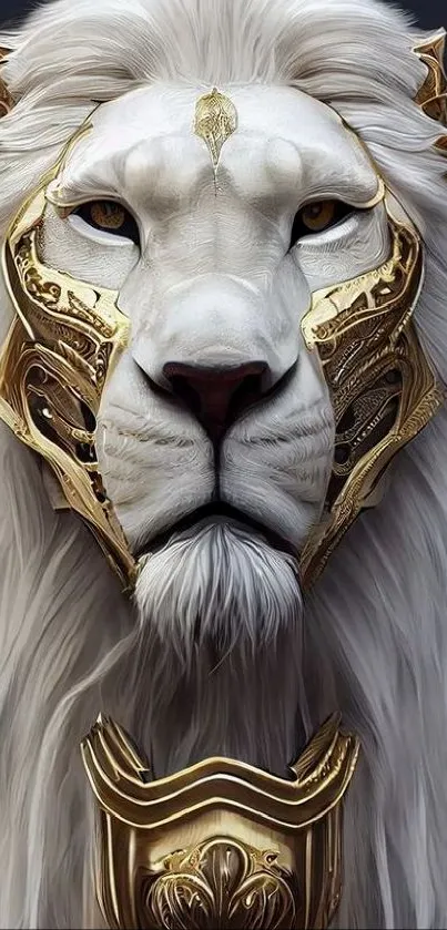 White lion with golden armor art wallpaper.