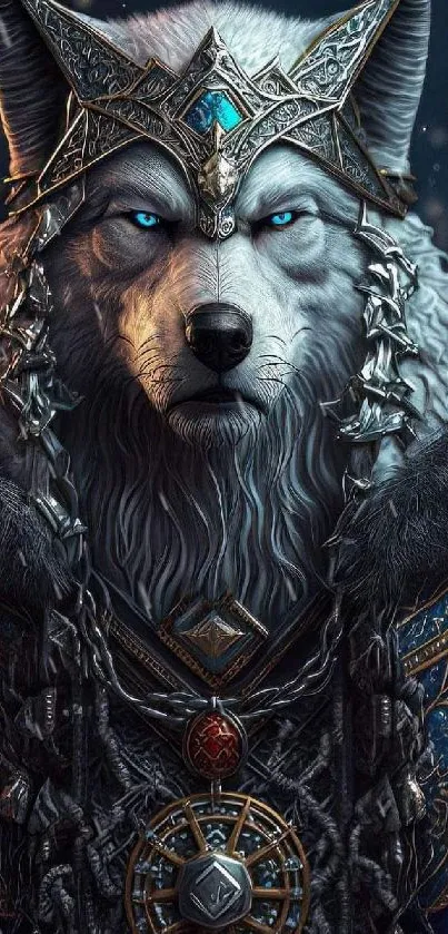 Regal wolf in royal attire, fantasy art wallpaper.