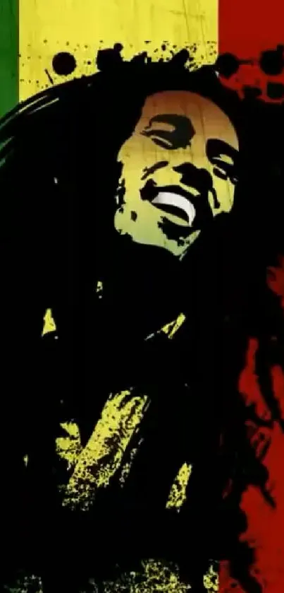 Silhouette art with reggae colors background.