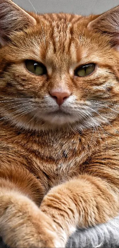 Orange cat lounging peacefully on a soft surface.