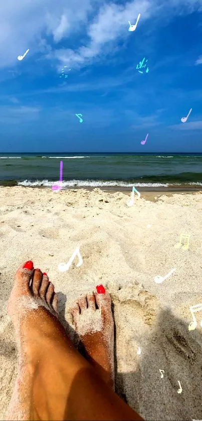 Relaxing scene with sandy beach and blue sky.