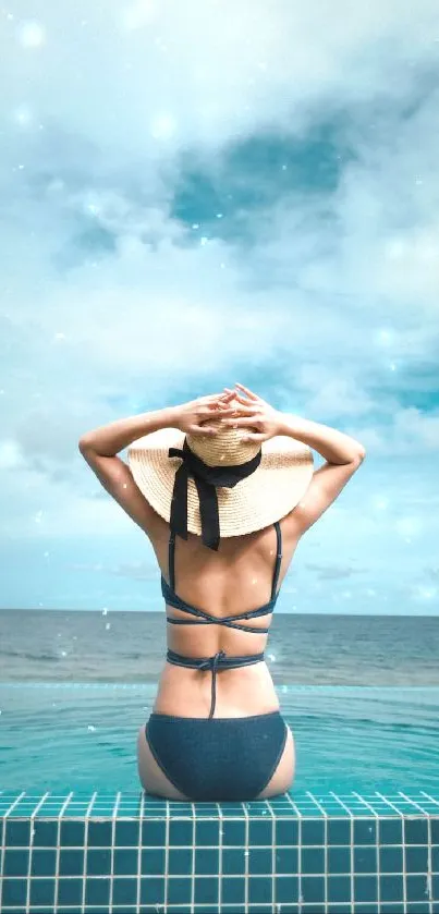 Woman relaxing on beach with ocean view.