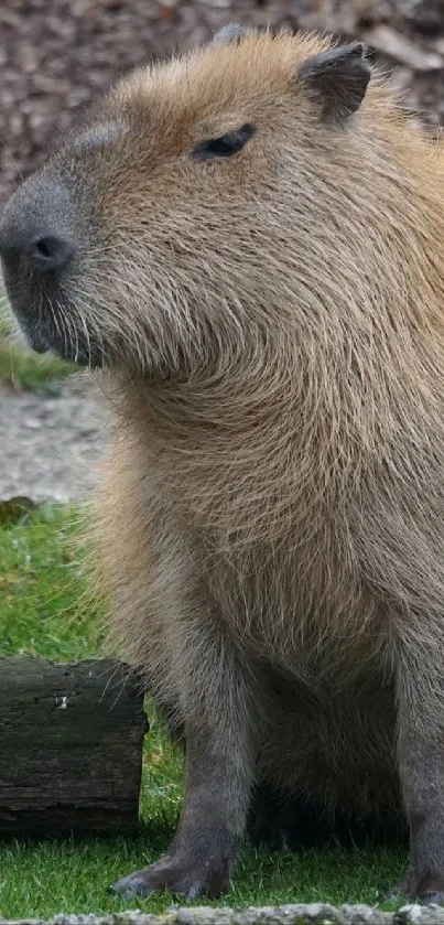 Capybara peacefully resting on lush green grass.