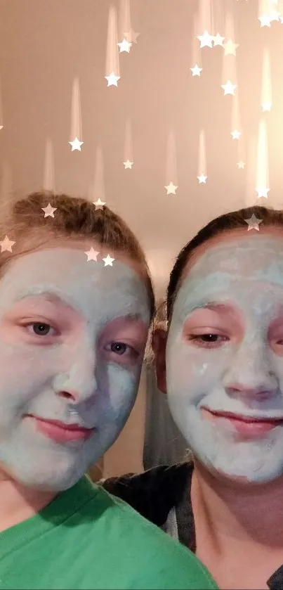 Two people enjoying relaxing facial masks.