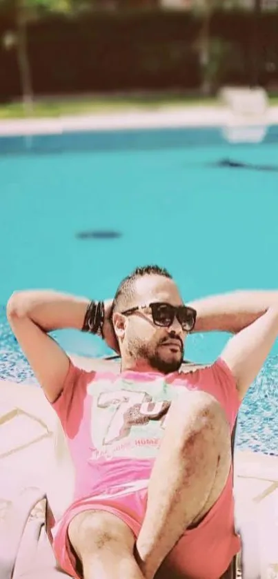 Man relaxing by the pool in summer.