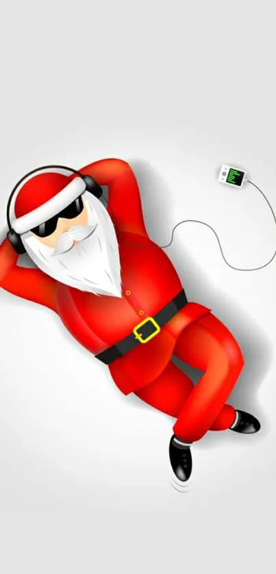 Relaxed Santa listening to music on a festive phone wallpaper.