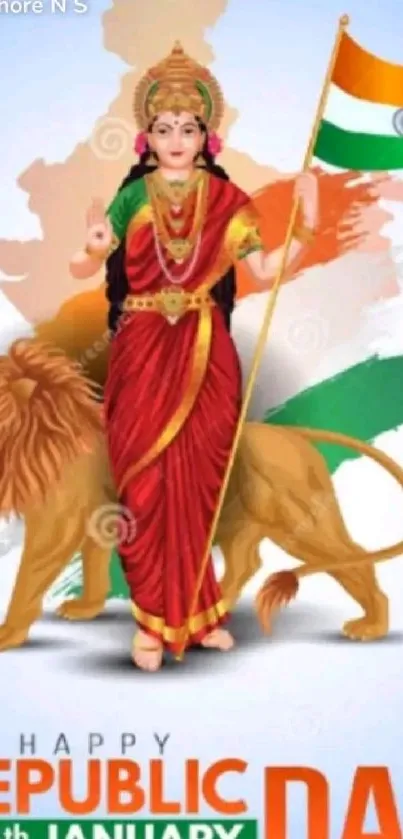 Traditional figure holding Indian flag for Republic Day.