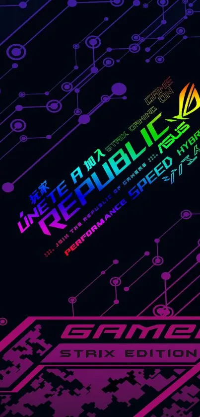 Vibrant Republic of Gamers wallpaper with dark blue background and colorful text.