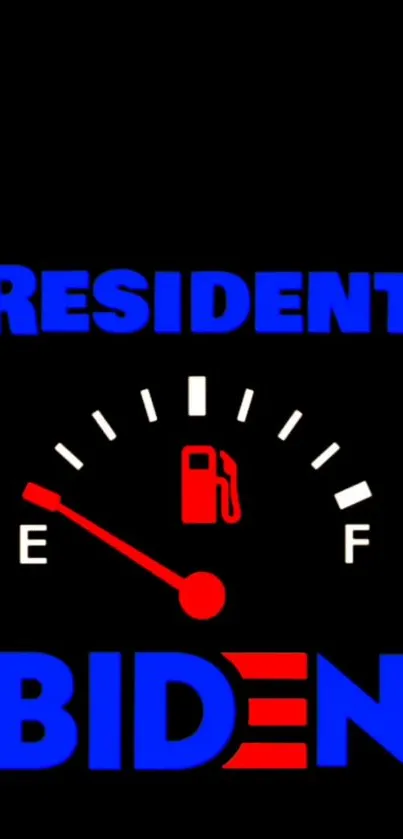 Resident Biden wallpaper with fuel gauge design in bold colors.