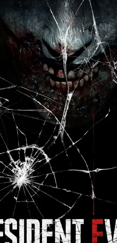 Resident Evil wallpaper with cracked glass and dark horror theme.