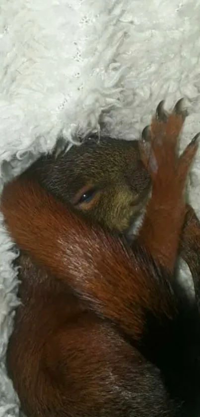 Cute squirrel resting in fluffy white background.