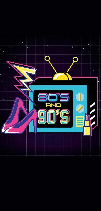 Retro 80s and 90s themed wallpaper with neon colors and nostalgic designs.