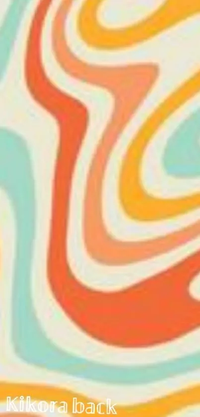 Vibrant retro wallpaper with swirling orange and teal abstract patterns.