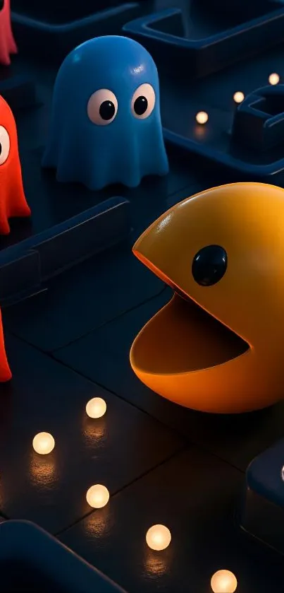 Colorful arcade game wallpaper with iconic characters.