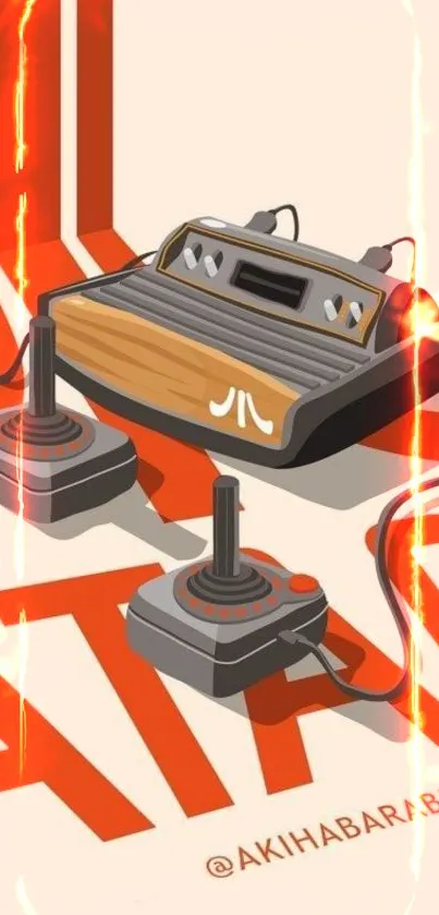 Retro Atari gaming console with joysticks in vibrant colors.