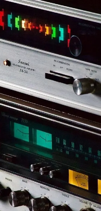 Vintage stereo equipment with colorful display and sleek design.