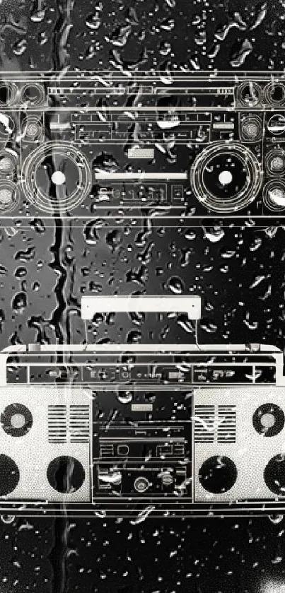 Retro boombox design on black background wallpaper.