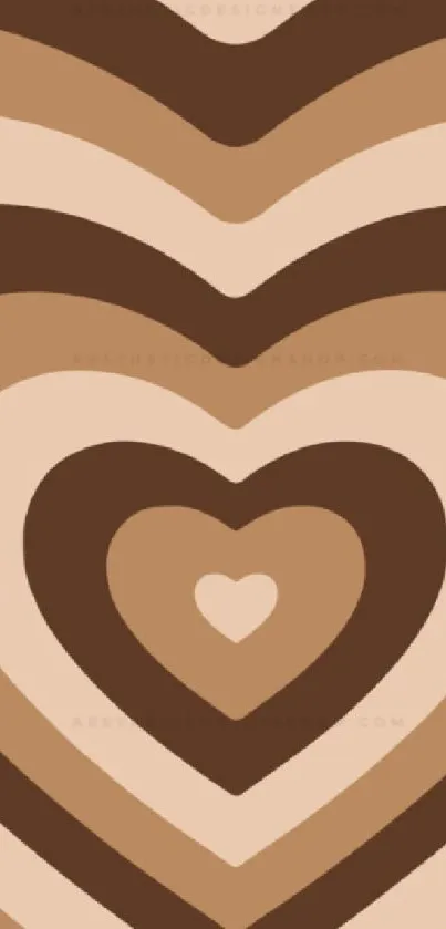 Concentric brown heart pattern wallpaper in retro style.