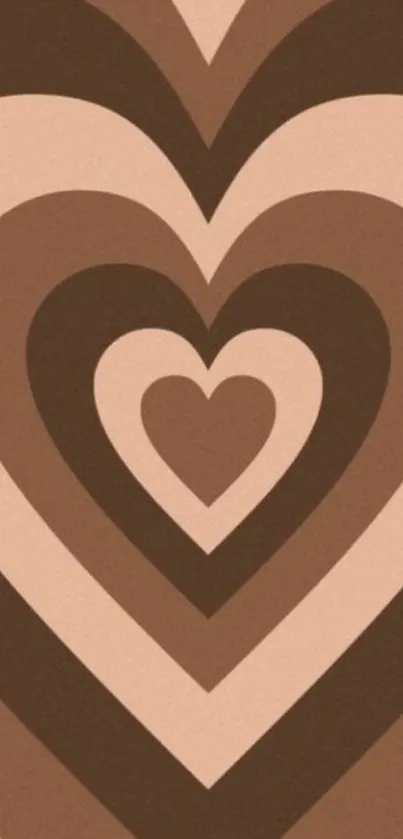 Retro brown layered heart pattern on mobile wallpaper.