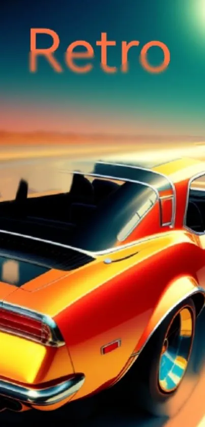 Retro car with vibrant orange hues in a sleek mobile wallpaper design.