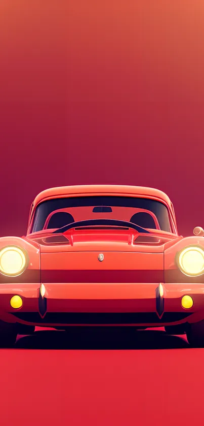 Retro car with a vibrant red and orange gradient background.