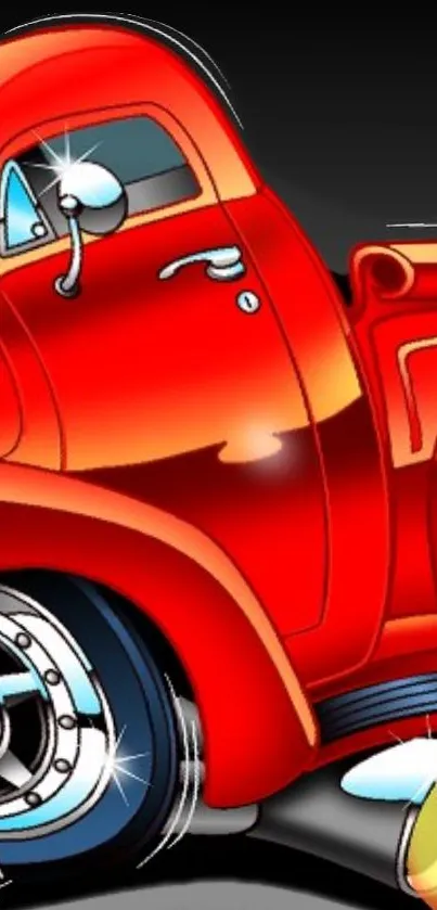 Vibrant retro cartoon car in shiny red with chrome details.