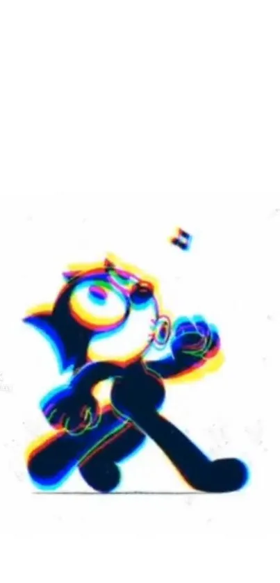 Retro cartoon character with glitch effect on a white background.