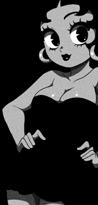 Retro cartoon girl in black dress wallpaper.