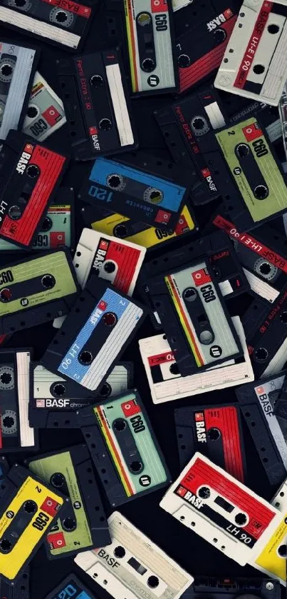 Colorful retro cassette tapes scattered creatively.