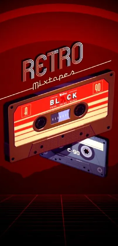 Retro mixtape wallpaper featuring cassette tapes with a red background.