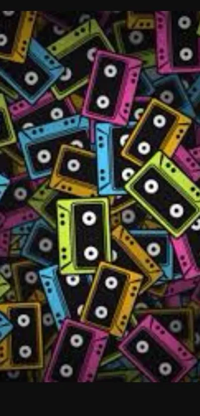 Colorful retro cassette tape mobile wallpaper with a nostalgic theme.