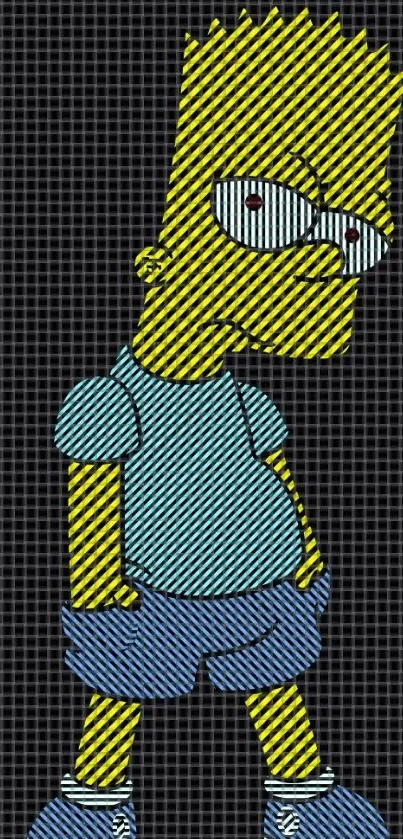 Cartoon character in retro grid pattern wallpaper.