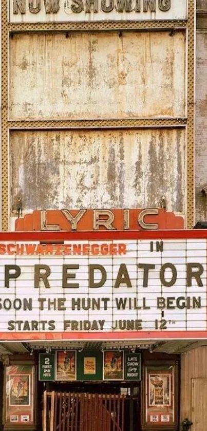 Retro cinema marquee with Predator showcasing a vintage look.