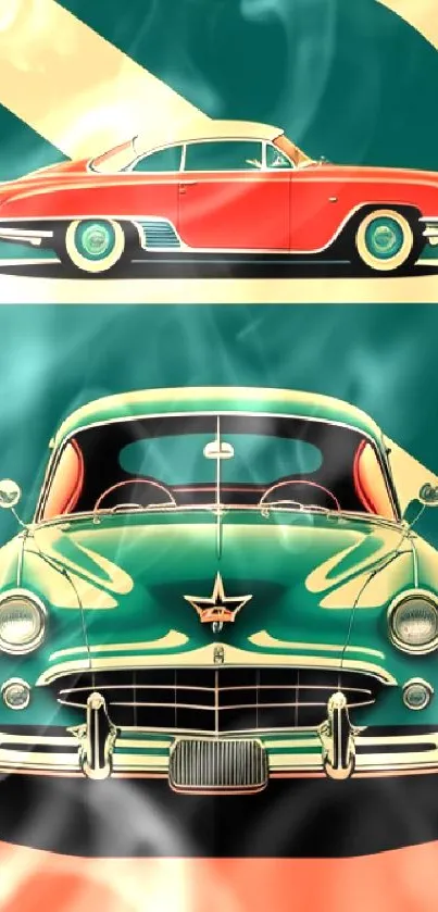 Retro car art wallpaper with vintage style.