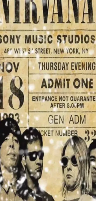 Vintage concert ticket wallpaper with legendary rock band.