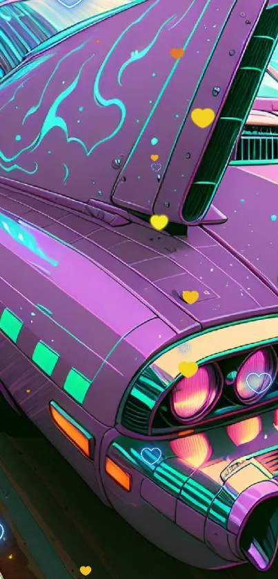 Retro futuristic car with vibrant neon colors.