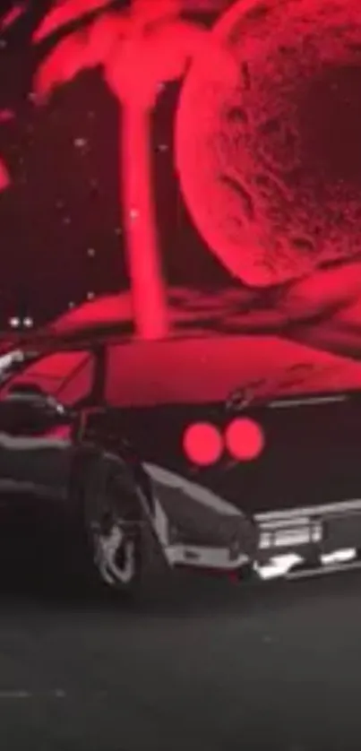 Retro futuristic car with neon red background art.