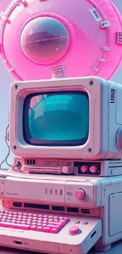 Retro futuristic computer with neon pink.