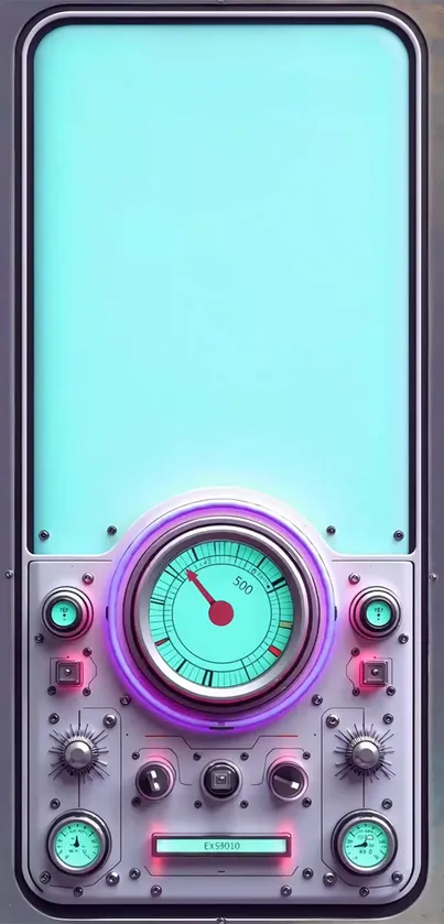A mobile wallpaper with retro futuristic dials and bright neon colors.