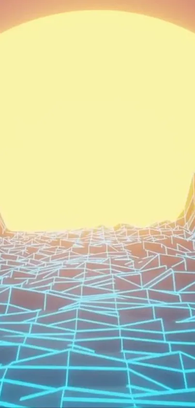 Vibrant retro futuristic sunrise with neon grids.