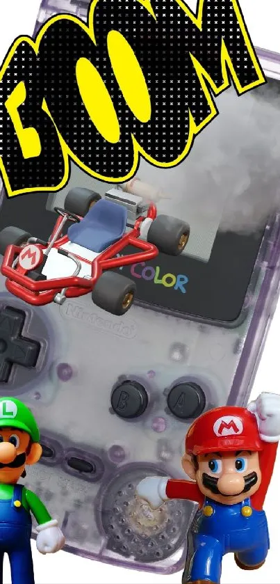 Retro gaming wallpaper with vibrant characters and classic console design.