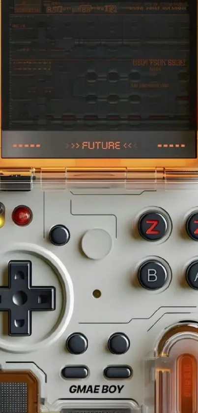 Vintage gaming console with buttons and screen.